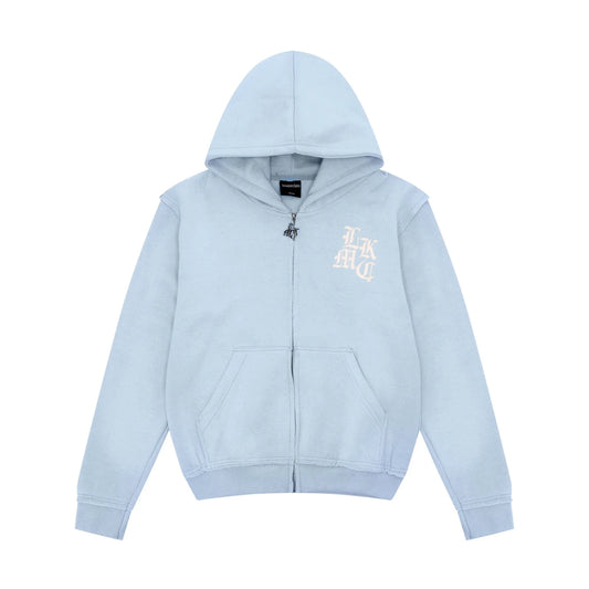 LUKAMACHAIN ​​Distressed Zip Hoodie Baby Blue