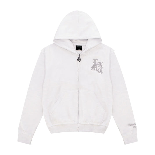 LUKAMACHAIN ​​Distressed Zip Hoodie White